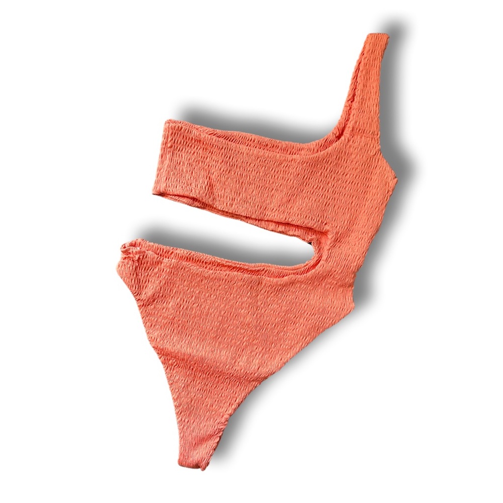Naked Wardrobe | Smocked Swimsuit | Coral | Size Large
